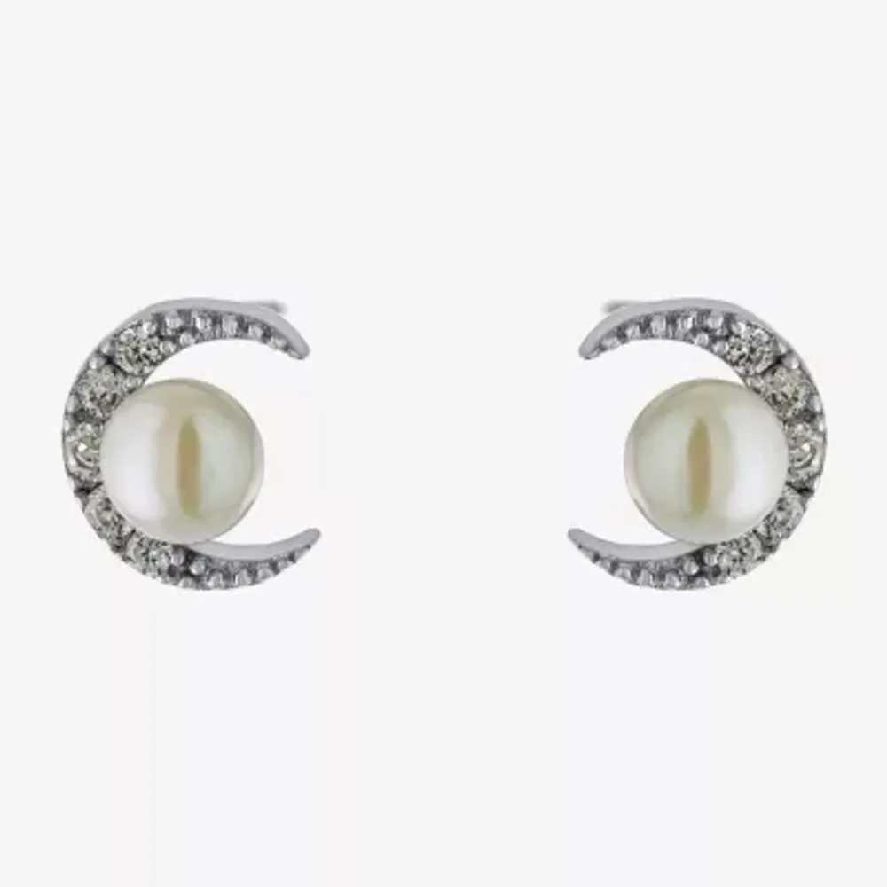 Silver Treasures Simulated Pearl Sterling Silver 7.3mm Stud Earrings