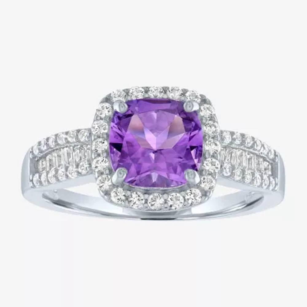 Womens Genuine Purple Amethyst Sterling Silver Cocktail Ring