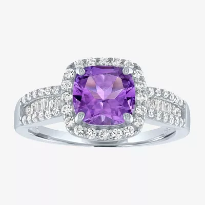 Womens Genuine Purple Amethyst Sterling Silver Cocktail Ring