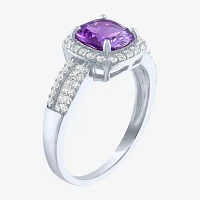 Womens Genuine Purple Amethyst Sterling Silver Cocktail Ring