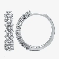 Womens Genuine Diamond 10K White Gold Double-Row Hoop Earrings