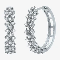 Womens Genuine Diamond 10K White Gold Double-Row Hoop Earrings