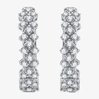 Womens Genuine Diamond 10K White Gold Double-Row Hoop Earrings