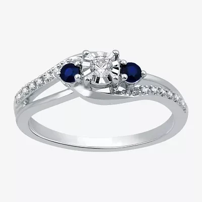 Promise My Love 1/8 CT. T.W. Natural Diamond and Genuine Blue Sapphire Bypass Ring
