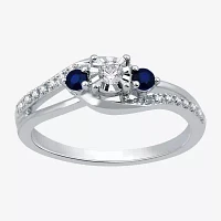 Promise My Love 1/8 CT. T.W. Natural Diamond and Genuine Blue Sapphire Bypass Ring