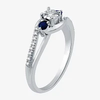Promise My Love 1/8 CT. T.W. Natural Diamond and Genuine Blue Sapphire Bypass Ring