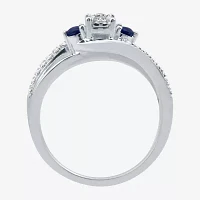 Promise My Love 1/8 CT. T.W. Natural Diamond and Genuine Blue Sapphire Bypass Ring