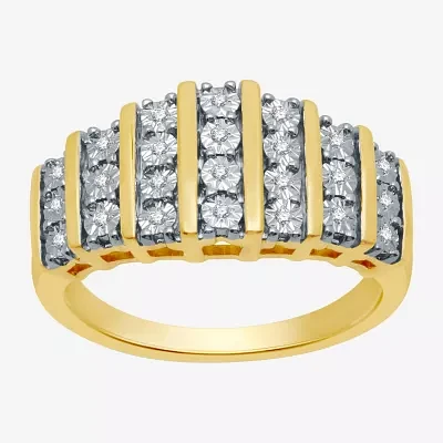 1/10 CT.T.W. Natural Diamond 7-Row 14K Gold Over SIlver Ring