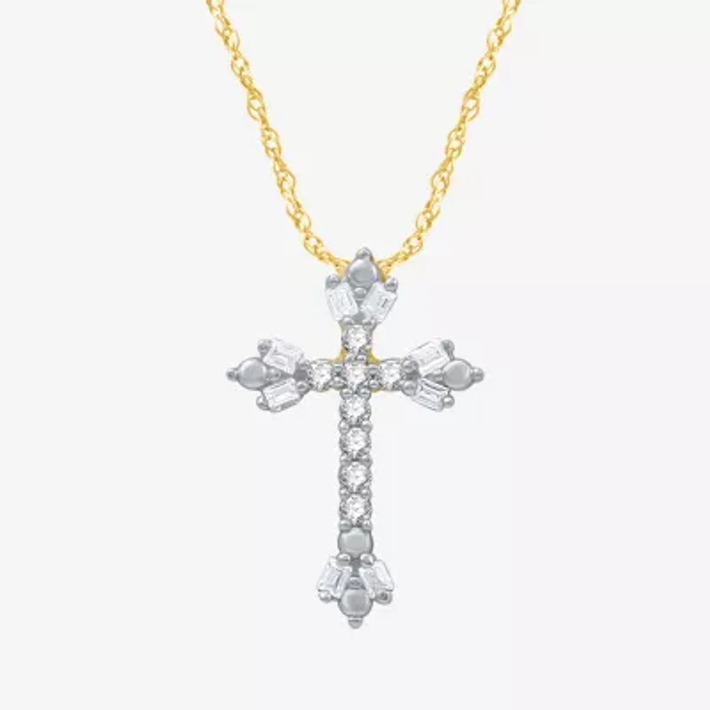 1/10 CT.T.W. Natural Diamond Floral Cross Pendant Necklace