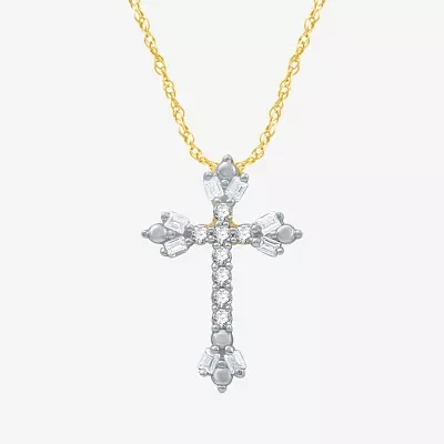 1/10 CT.T.W. Natural Diamond Floral Cross Pendant Necklace