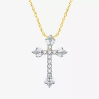 1/10 CT.T.W. Natural Diamond Floral Cross Pendant Necklace