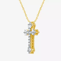 1/10 CT.T.W. Natural Diamond Floral Cross Pendant Necklace