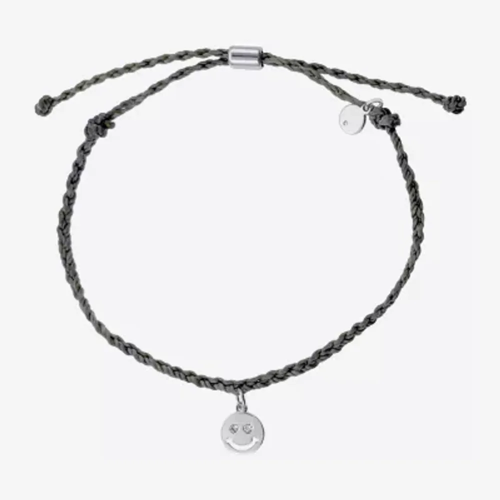 Itsy Bitsy Smiley Face Grey Bolo Cord Bracelet