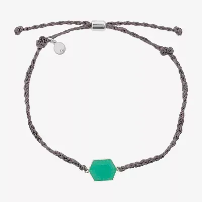 Itsy Bitsy Grey & Green Bolo Hexagon Stone Cord Bracelet