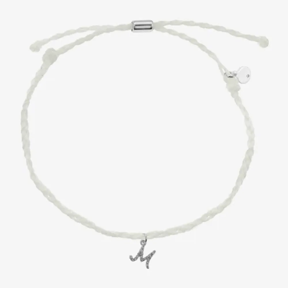 Itsy Bitsy White Bolo Initial Cubic Zirconia Cord Bracelet