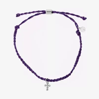 Itsy Bitsy Purple Bolo Cross Cubic Zirconia Cord Bracelet