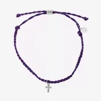Itsy Bitsy Purple Bolo Cross Cubic Zirconia Cord Bracelet