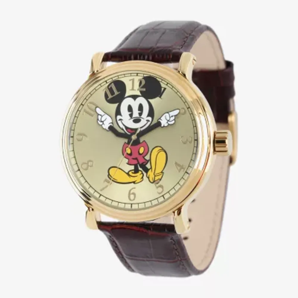 Disney Mickey Mouse Mens Brown Leather Strap Watch W001848