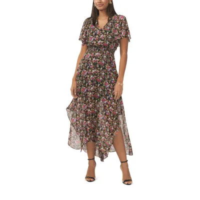 MSK Short Sleeve Floral High-Low Maxi Dress