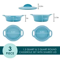 Rachael Ray Ceramic 3-pc. Casserole Bakers with Shared Lid Set