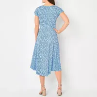 Robbie Bee Womens Short Sleeve Dots Midi Fit + Flare Dress