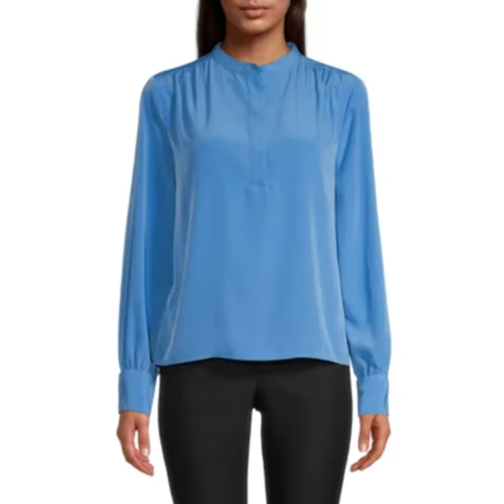 Worthington Womens Crew Neck Long Sleeve Blouse