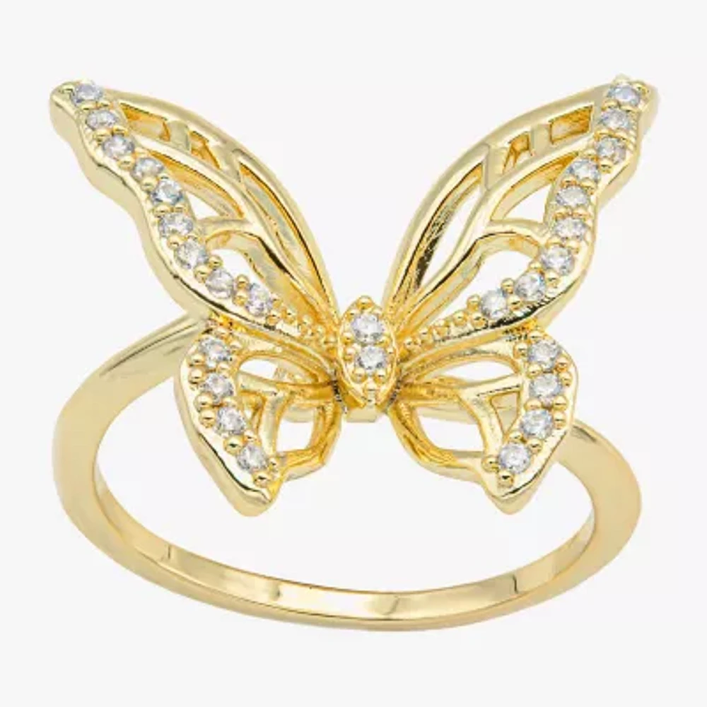 Sparkle Allure Cubic Zirconia 14K Gold Over Brass Butterfly Cocktail Ring