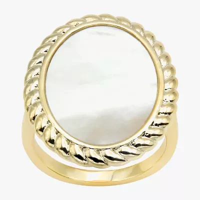 Sparkle Allure Roped Mother Of Pearl Cultured Freshwater 14K Gold Over Brass Oval Cocktail Ring