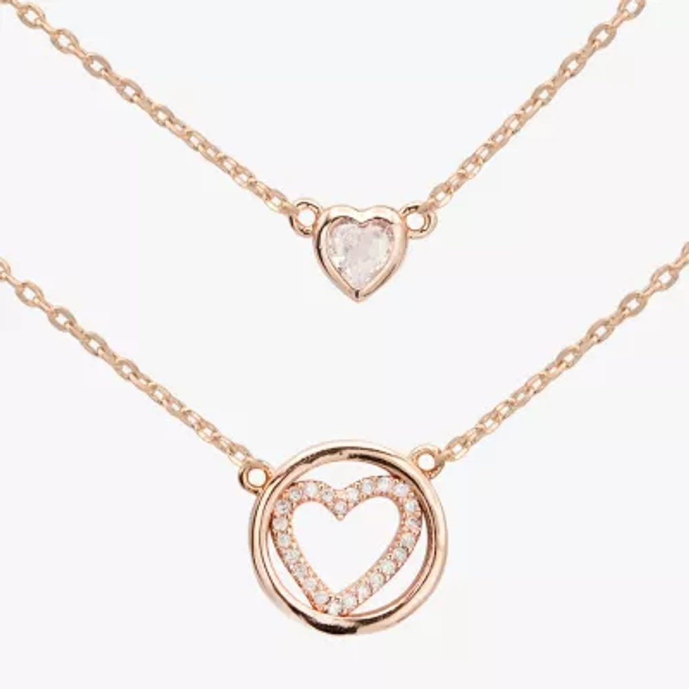 Sparkle Allure 2-pc. Cubic Zirconia 18K Rose Gold Over Brass 16 Inch Link Heart Pendant Necklace