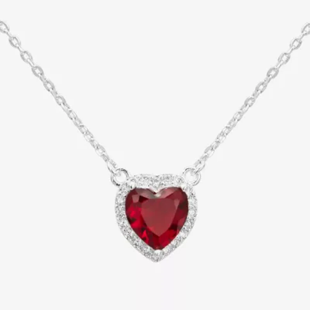 Sparkle Allure Halo Crystal Pure Silver Over Brass 16 Inch Link Heart Pendant Necklace