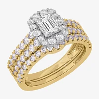 H-I / Si1-Si2) Womens / CT. T.W. Lab Grown White Diamond 10K Gold Side Stone Halo Bridal Set