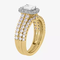 H-I / Si1-Si2) Womens / CT. T.W. Lab Grown White Diamond 10K Gold Side Stone Halo Bridal Set