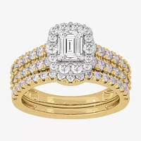 H-I / Si1-Si2) Womens / CT. T.W. Lab Grown White Diamond 10K Gold Side Stone Halo Bridal Set