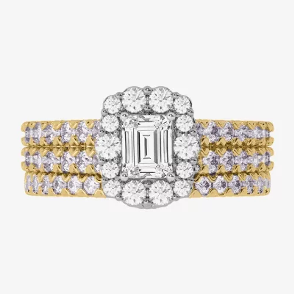 H-I / Si1-Si2) Womens / CT. T.W. Lab Grown White Diamond 10K Gold Side Stone Halo Bridal Set