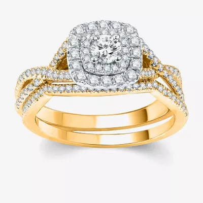 Signature By Modern Bride Womens 3/4 CT. T.W. Natural White Diamond 14K Gold Cushion Bridal Set