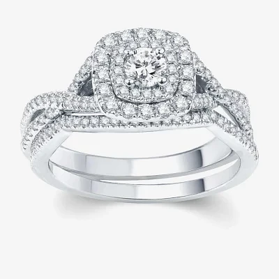 Modern Bride® Signature 3/4 CT.T.W. Certified Natural White & Color-Enhanced Blue Diamond Ring Set