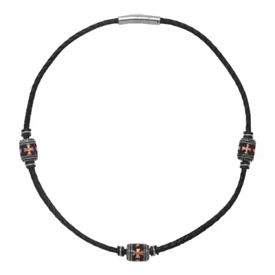 Mens Stainless Steel & Leather Choker Necklace