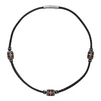 Mens Stainless Steel & Leather Choker Necklace