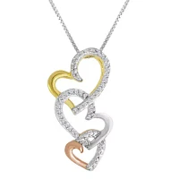 1/10 CT.T.W. Natural Diamond Tri-Tone Triple-Heart Pendant Necklace