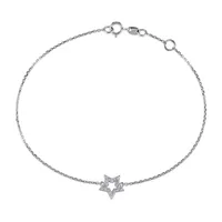 14K White Gold 7 Inch Cable Star Chain Bracelet