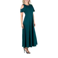 24/7 Comfort Apparel Womens Ruffle Cold Shoulder A Line Maxi Dress