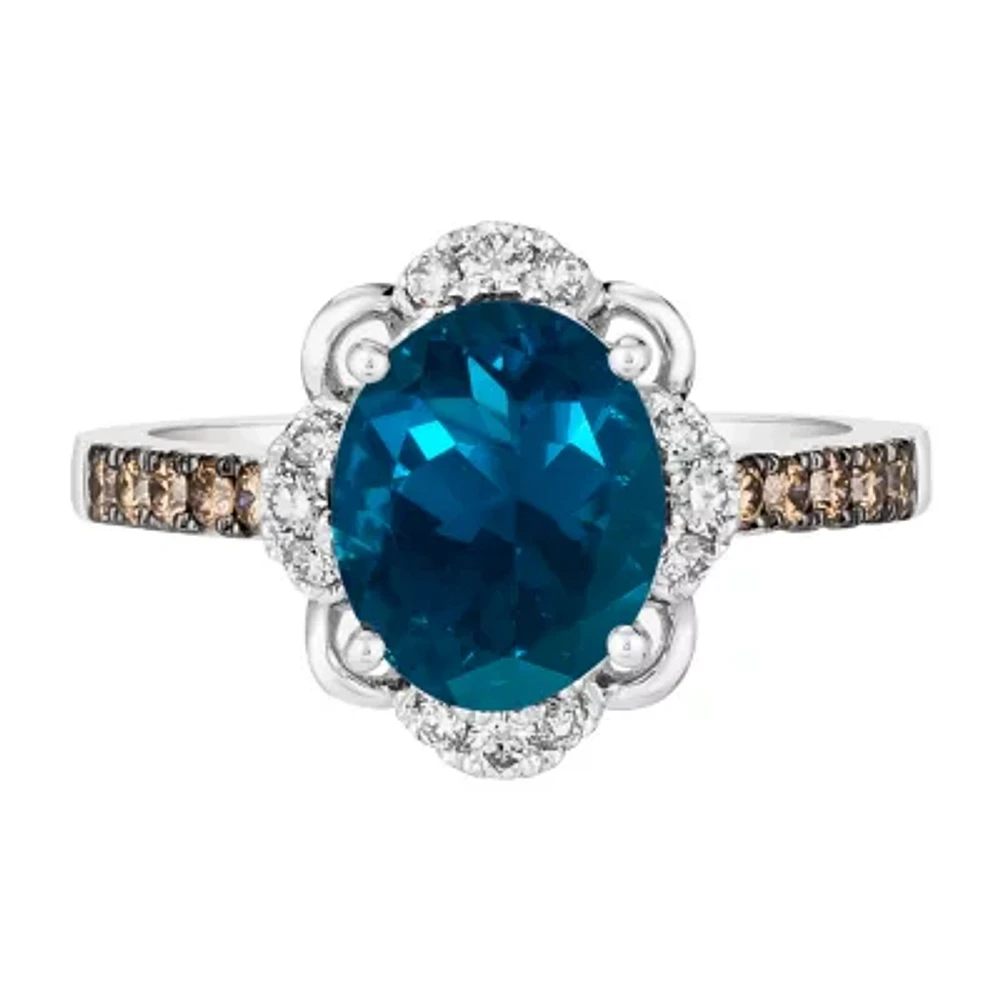 Le Vian® Grand Sample Sale™ Ring featuring 3 CT. Deep Sea Blue Topaz™ 1/5 Nude Diamonds™ Chocolate Diamonds® set 14K Vanilla Gold®