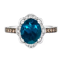 Le Vian® Grand Sample Sale™ Ring featuring 3 CT. Deep Sea Blue Topaz™ 1/5 Nude Diamonds™ Chocolate Diamonds® set 14K Vanilla Gold®