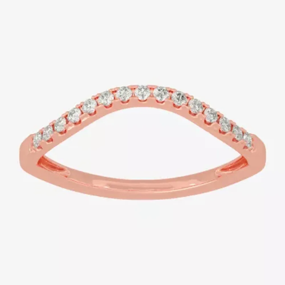 (H-I / Si1-Si2) 2MM 1/8 CT. T.W. Lab Grown White Diamond 10K Rose Gold Curved Wedding Band