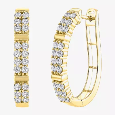 (H-I / I1) 1 CT. T.W. Lab Grown White Diamond 10K Gold 25.6mm Hoop Earrings