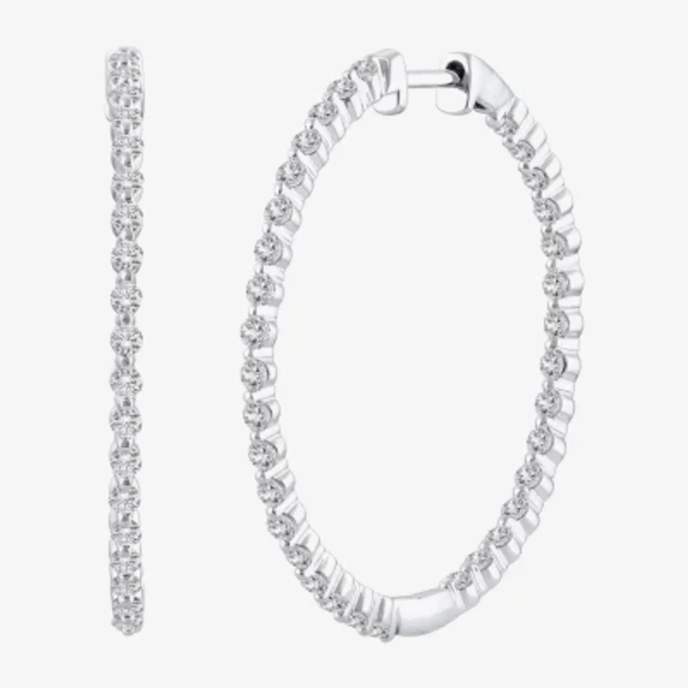(H-I / Si2) 1 1/2 CT. T.W. Lab Grown White Diamond 10K White Gold 33.2mm Hoop Earrings
