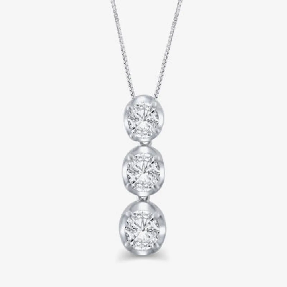 Linear 3-Stone (H-I / I1) Womens 1 CT. T.W. Lab Grown White Diamond 10K White Gold Round Pendant Necklaces