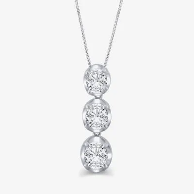Linear 3-Stone (H-I / I1) Womens 1 CT. T.W. Lab Grown White Diamond 10K White Gold Round Pendant Necklaces