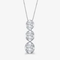 Linear 3-Stone (H-I / I1) Womens 1 CT. T.W. Lab Grown White Diamond 10K White Gold Round Pendant Necklace