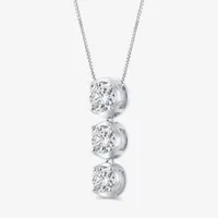 Linear 3-Stone (H-I / I1) Womens 1 CT. T.W. Lab Grown White Diamond 10K White Gold Round Pendant Necklace